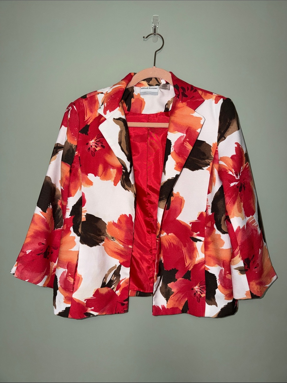 Alfred Dunner Petite Floral Blazer 10P Red Orange Brown White